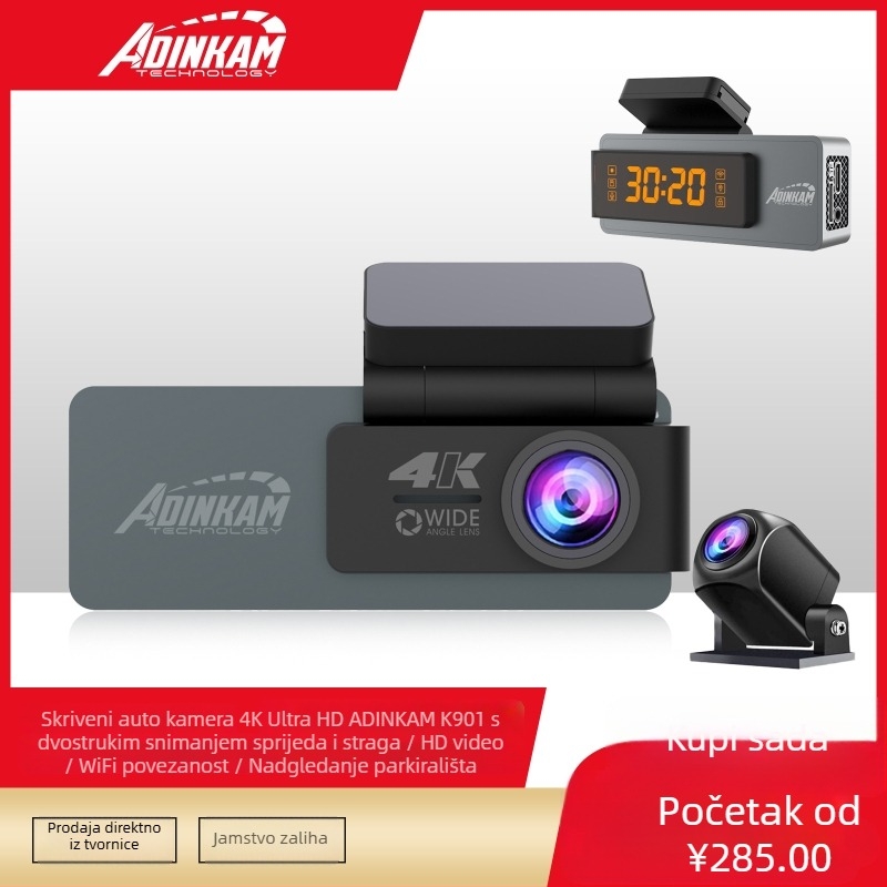 K901 4K prednja i stražnja dvostruka kamera za automobil, 160° kut gledanja, Wi‑Fi, F2.0 otvor