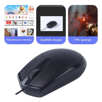 Žični USB miš, 1200 DPI, 3 tipke, 1,2 m kabel