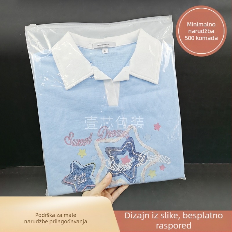 PE vrećica za odjeću sa zipom, prozirna, samouzatvarajuća s otiskom logotipa, dvostruka debljina 10 silk