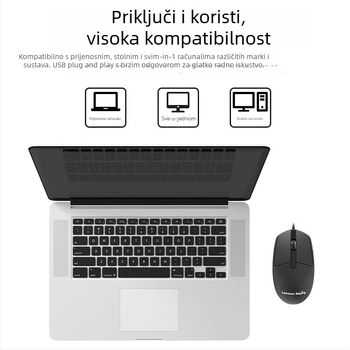 Žični miš – 3 tipke, 1000 DPI, USB, četverostruki kotačić, kompatibilan s laptopom