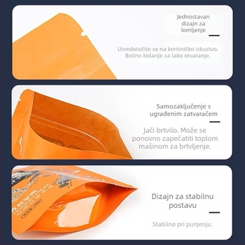 Torbe za pakiranje hrane koje stoje samostojeće, samouzatvarajuće, s osmerostrukim zatvaranjem, OPP/PET/aluminijska folija/PE