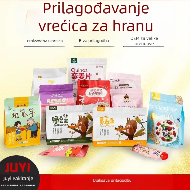 Torbe za pakiranje hrane koje stoje samostojeće, samouzatvarajuće, s osmerostrukim zatvaranjem, OPP/PET/aluminijska folija/PE