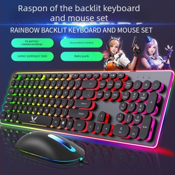K13 žični USB set tipkovnice i miša s mehaničkim dojmom, pozadinskim osvjetljenjem, 1600 DPI