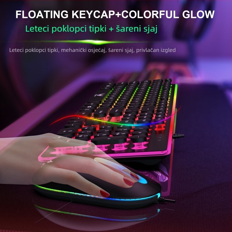 K13 žični USB set tipkovnice i miša s mehaničkim dojmom, pozadinskim osvjetljenjem, 1600 DPI