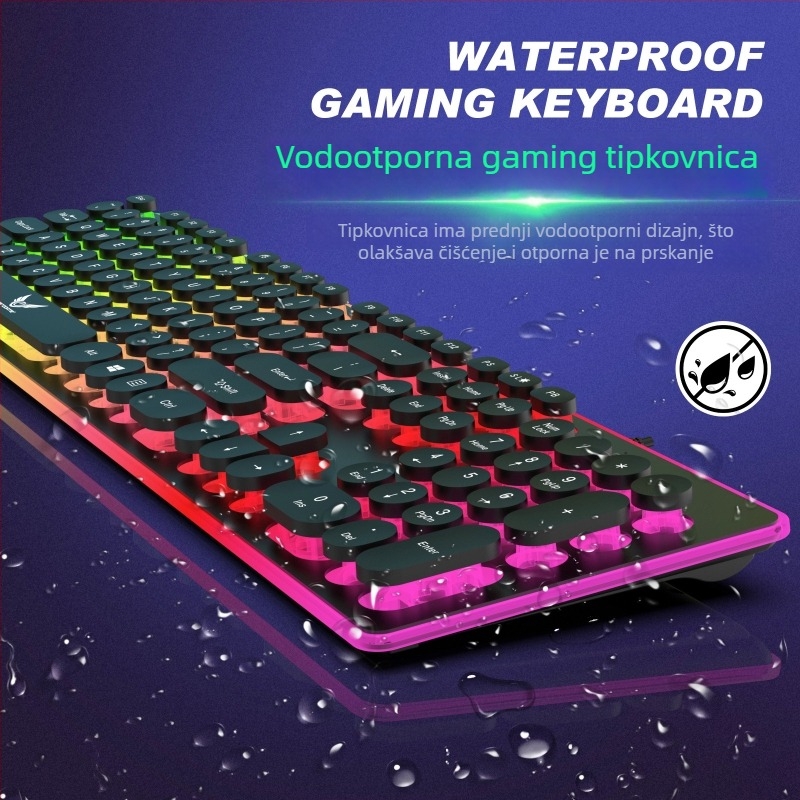 K13 žični USB set tipkovnice i miša s mehaničkim dojmom, pozadinskim osvjetljenjem, 1600 DPI