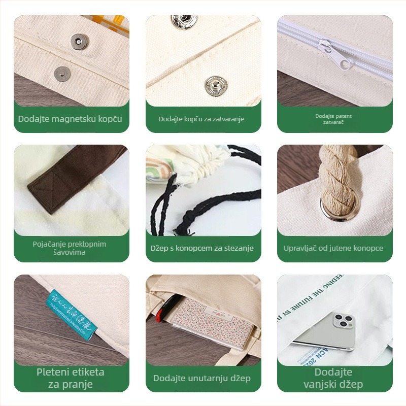 Platnena pernica s logom, prilagodljiv dizajn, sklopivi oblik, zatvarač, sitotisk