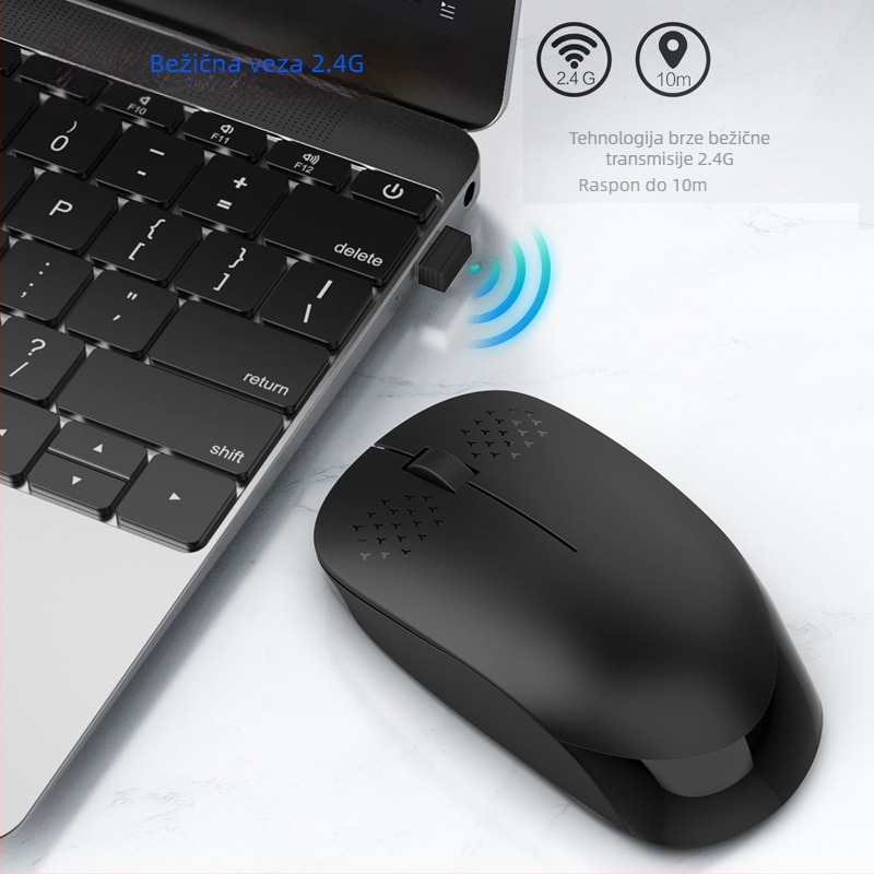 Bežična optička miška 2.4G T1 - USB, 1600 DPI, 3 tipke, ergonomska, domet 10 m