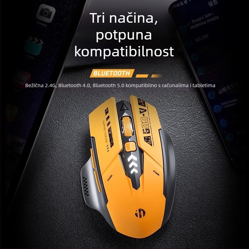 Bežična miša s Bluetoothom i 2,4 GHz, 1500 DPI, 2 tipke, 1 kotačić za pomicanje