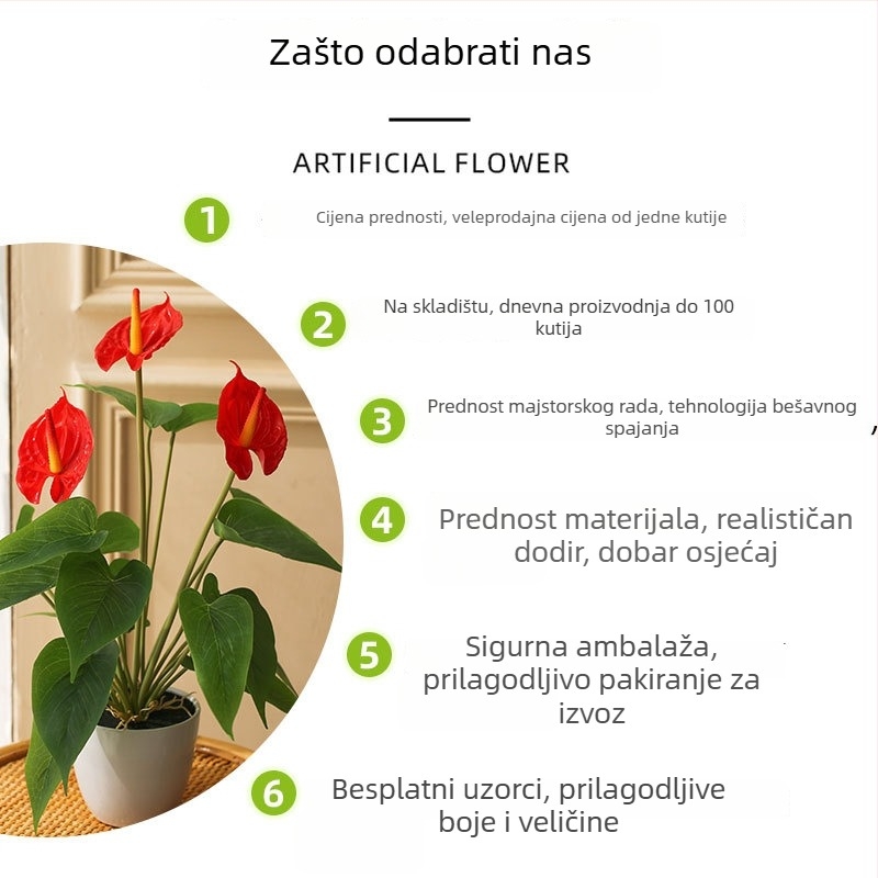 Huamao Umjetni Anthurij Bonsai Cvijet, PVC, Injekcijsko Oblikovanje, Doma Dekoracija