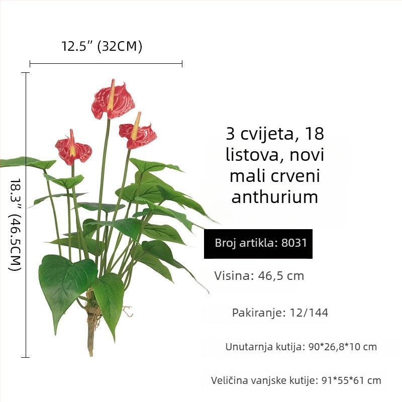 Huamao Umjetni Anthurij Bonsai Cvijet, PVC, Injekcijsko Oblikovanje, Doma Dekoracija