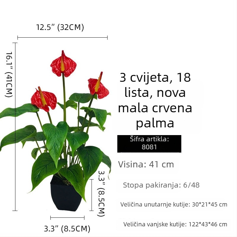 Huamao Umjetni Anthurij Bonsai Cvijet, PVC, Injekcijsko Oblikovanje, Doma Dekoracija