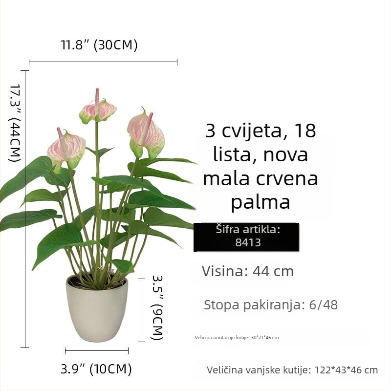 Huamao Umjetni Anthurij Bonsai Cvijet, PVC, Injekcijsko Oblikovanje, Doma Dekoracija