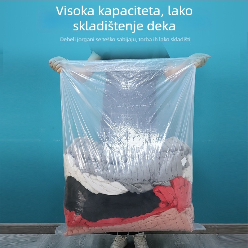 Torba za pohranu deke — prozirna, otpornost na prašinu i vlagu, debela PE torba; dvostruka izolacija; za deke, odjeću i obuću; za spavaću sobu