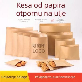 Kraft papirnata vrećica za ponijeti, otporna na masnoću, prehrambena, laminirana, ravno dno