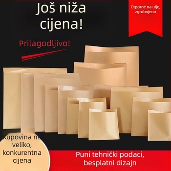 Kraft papirnata vrećica za ponijeti, otporna na masnoću, prehrambena, laminirana, ravno dno