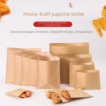 Kraft papirnata vrećica za ponijeti, otporna na masnoću, prehrambena, laminirana, ravno dno