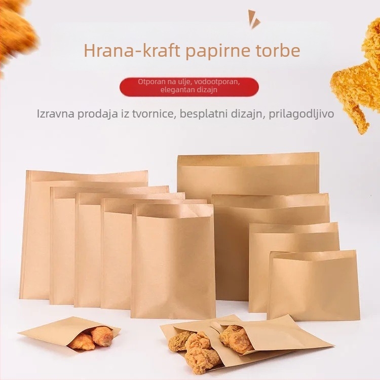 Kraft papirnata vrećica za ponijeti, otporna na masnoću, prehrambena, laminirana, ravno dno