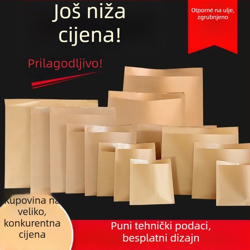 Kraft papirnata vrećica za ponijeti, otporna na masnoću, prehrambena, laminirana, ravno dno