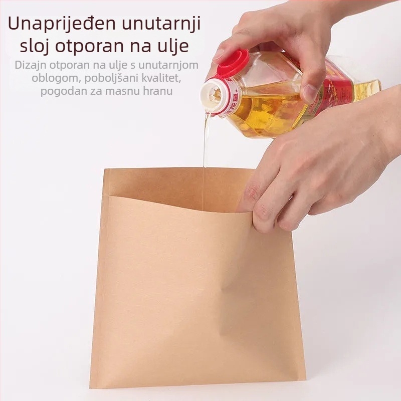 Kraft papirnata vrećica za ponijeti, otporna na masnoću, prehrambena, laminirana, ravno dno