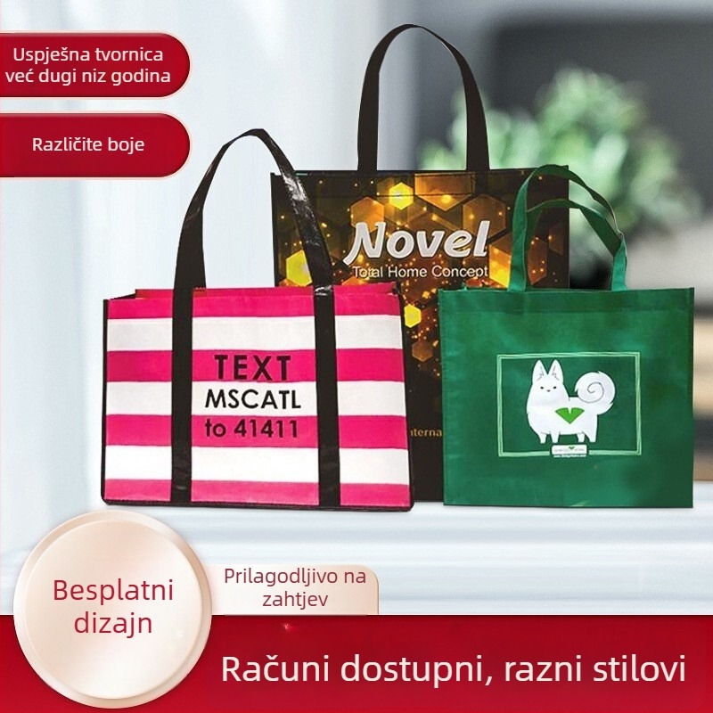 Netkanska reklamna torba s sitotiskom i laminiranim ispisom; logotip otisnut; prilagodljiva; dno i bočne stranice
