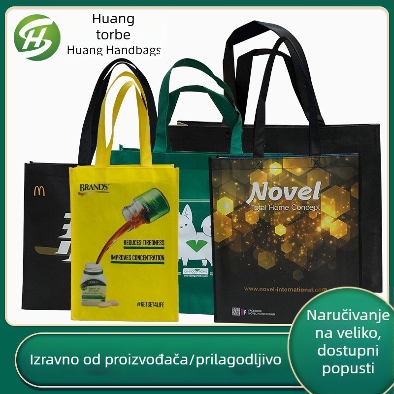 Netkanska reklamna torba s sitotiskom i laminiranim ispisom; logotip otisnut; prilagodljiva; dno i bočne stranice