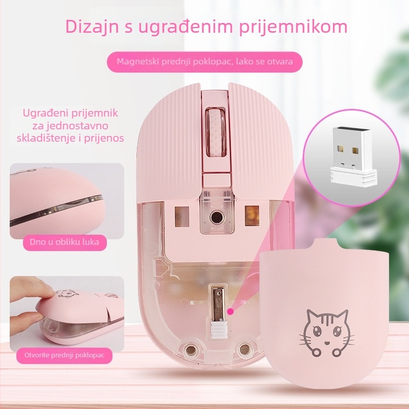 Bežična miša — ergonomična, 2400 DPI, 6 tipki, 2.4GHz bežična, USB sučelje (ergonomija; 2400 DPI; 6 tipki; 2.4GHz; USB)