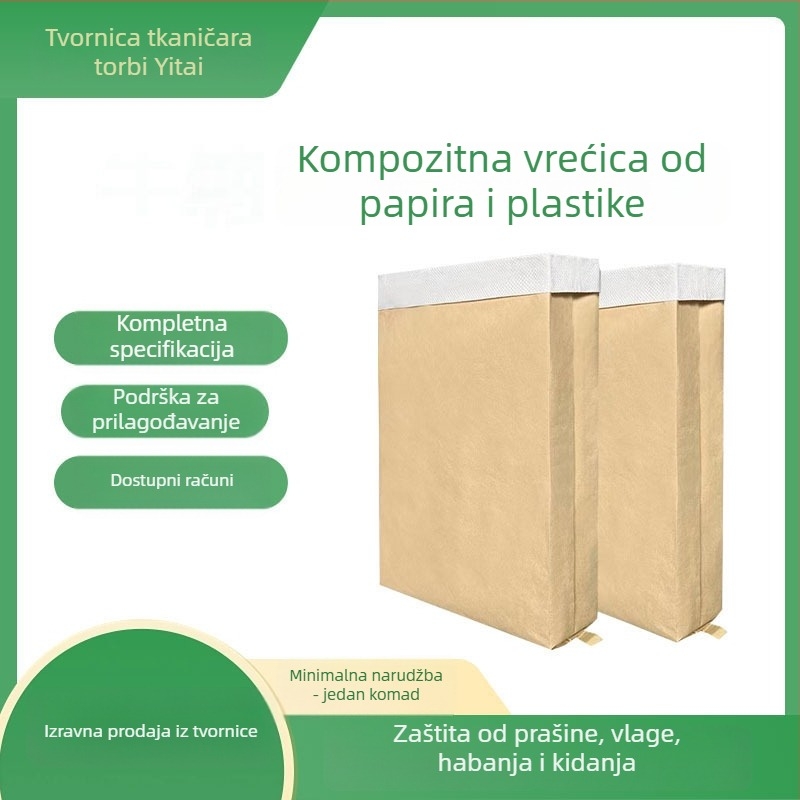 Torba od papira-plastike s laminacijom, kraft papir i tkanina, nosivost 25 kg, tiskljiva, za pakiranje krmiva i kemikalija