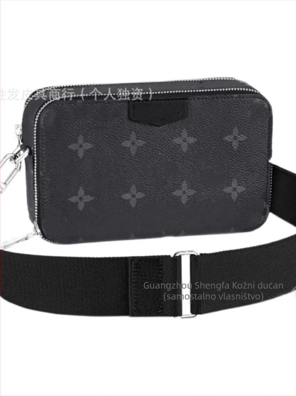 Muška torba za prsnu zonu preko ramena, gradski stil, prava koža, monogram uzorak, poliester podstava, antibakterijska