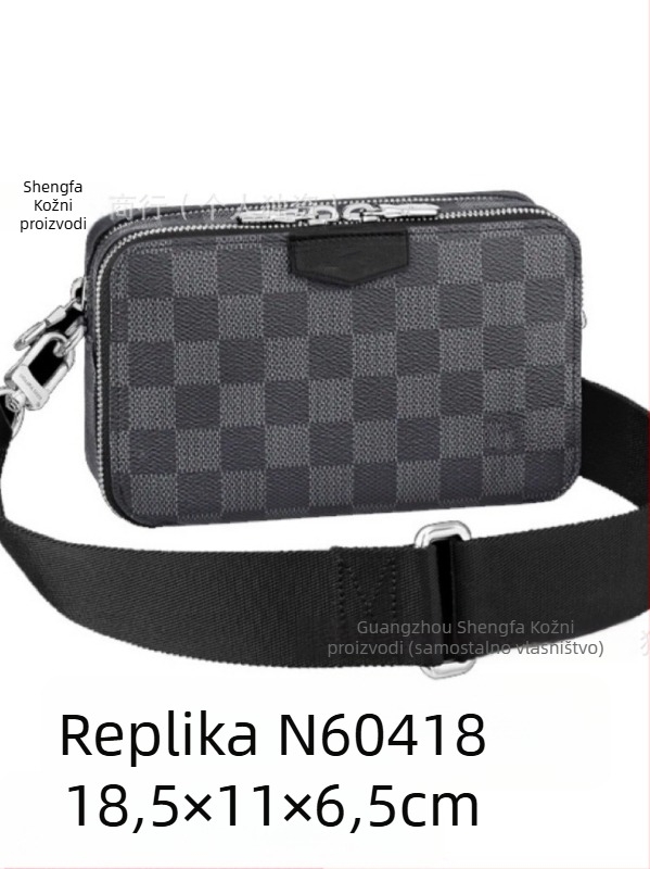 Muška torba za prsnu zonu preko ramena, gradski stil, prava koža, monogram uzorak, poliester podstava, antibakterijska