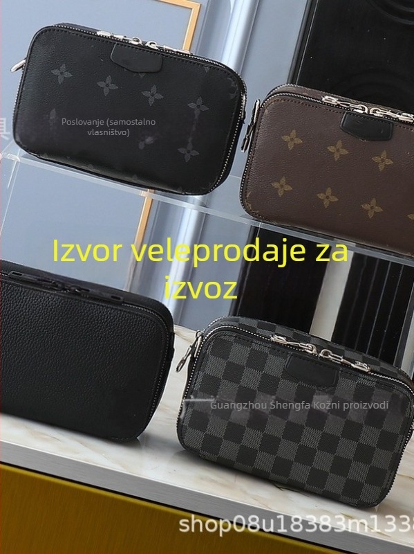 Muška torba za prsnu zonu preko ramena, gradski stil, prava koža, monogram uzorak, poliester podstava, antibakterijska