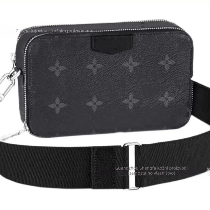Muška torba za prsnu zonu preko ramena, gradski stil, prava koža, monogram uzorak, poliester podstava, antibakterijska