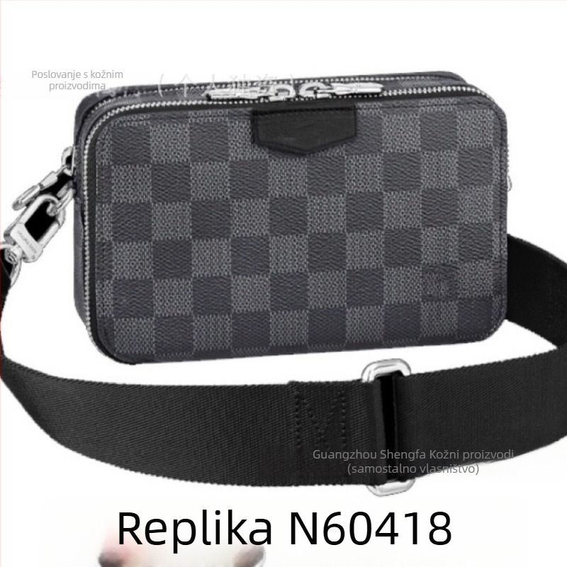 Muška torba za prsnu zonu preko ramena, gradski stil, prava koža, monogram uzorak, poliester podstava, antibakterijska