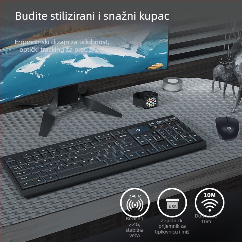 Bežični set tipkovnice i miša, model 1300, Fox, USB sučelja za tipkovnicu i miša