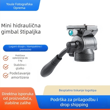 Mini hidraulična pan-tilt glava za fotografiju i videografiju | 360° horizontalno okretanje, vertikalno okretanje od -70° do 90°, aluminijska legura, kompatibilna s DSLR kamerama, težina 230 g