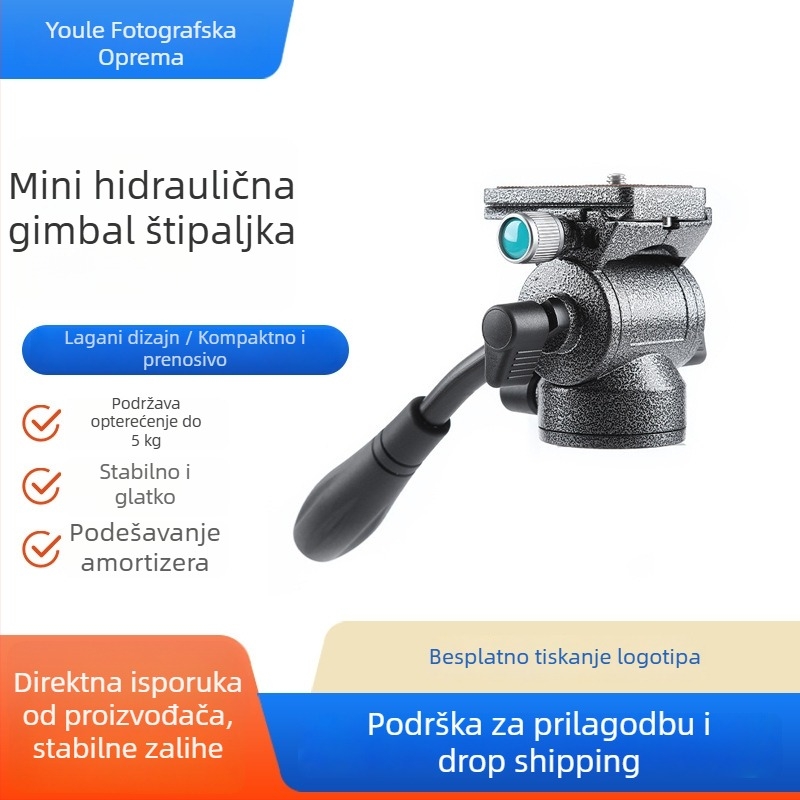 Mini hidraulična pan-tilt glava za fotografiju i videografiju | 360° horizontalno okretanje, vertikalno okretanje od -70° do 90°, aluminijska legura, kompatibilna s DSLR kamerama, težina 230 g