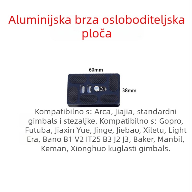 Youle Pu60 pločica za brzo oslobađanje, CNC obrađena aluminijska legura, nosivost 16–20 kg, kompatibilna s kugličnom glavom