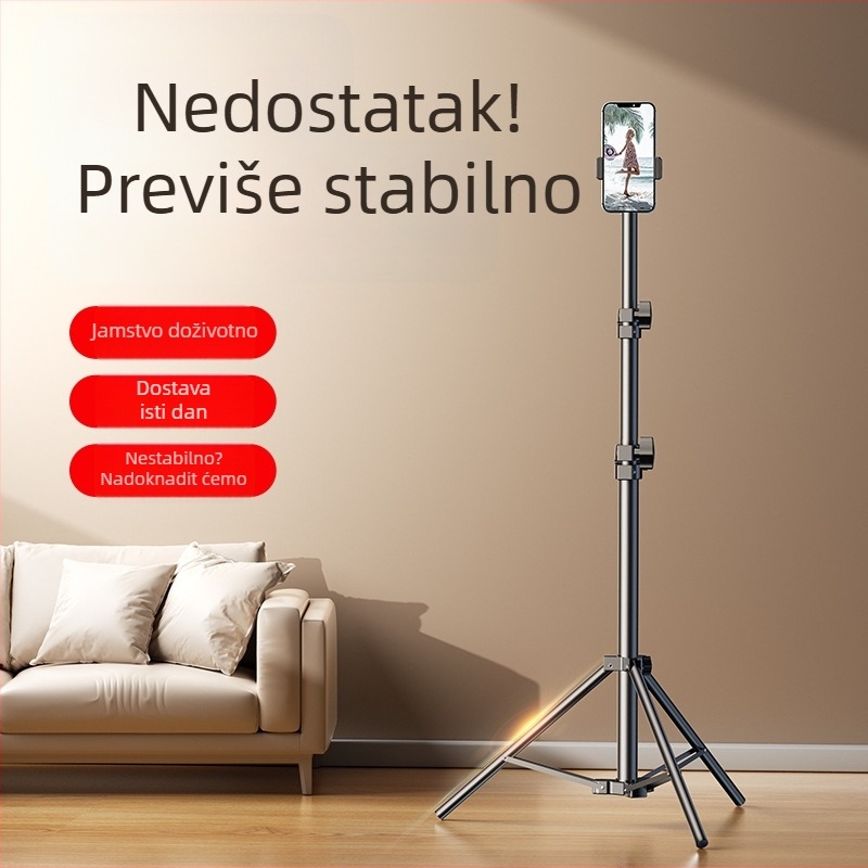 Stativ za mobitel za prijenos uživo s 3-sekcijskom sfernom pan-tilt glavom, podni stalak, univerzalna kompatibilnost, nosivost 2-5 kg