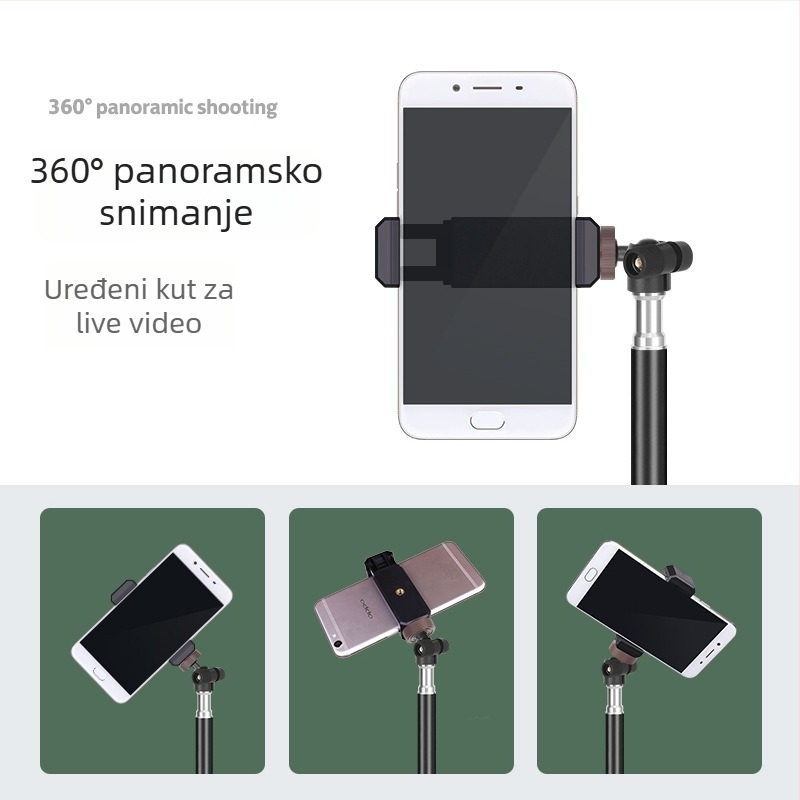 Stativ za mobitel za prijenos uživo s 3-sekcijskom sfernom pan-tilt glavom, podni stalak, univerzalna kompatibilnost, nosivost 2-5 kg