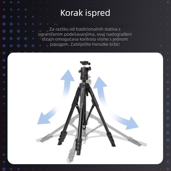 Kamera stativ s kugličnom glavom za livestream – prenosni 4-sekcijski dizajn, nosivost 2–5 kg, plastika + metal, pločica brzog oslobađanja
