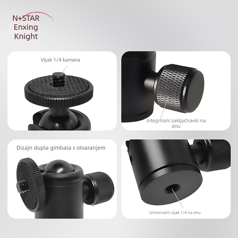 Gimbal za kameru sa 3 usisne čaše - prenosni, 360° horizontalno okretanje, 90° vertikalno naginjanje, aluminijska legura, za mirrorless kamere, s rasvjetom