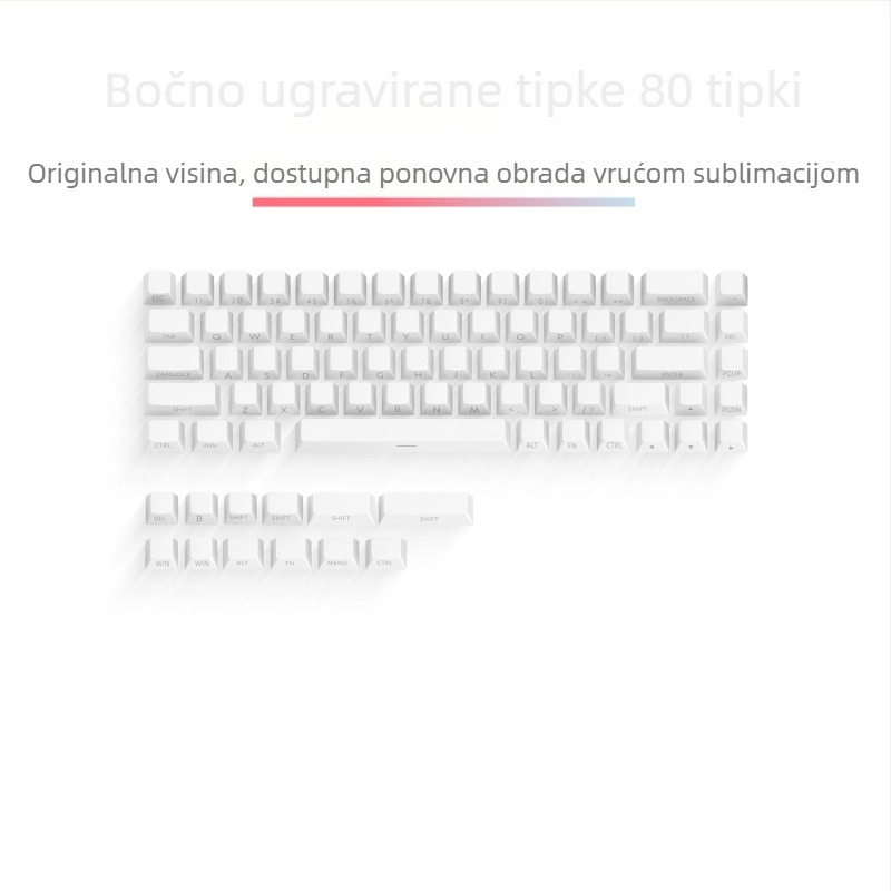 Set kapica za tipke od PBT-a, prozirne, bočno gravirane, dvobojno ubrizgane, sublimirani prazan materijal
