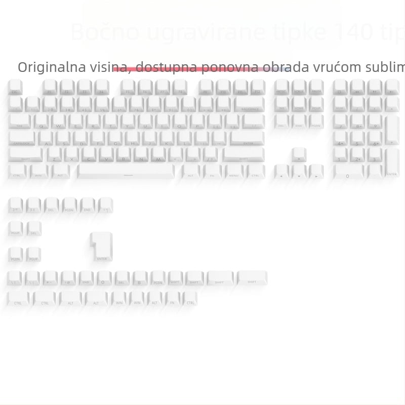 Set kapica za tipke od PBT-a, prozirne, bočno gravirane, dvobojno ubrizgane, sublimirani prazan materijal