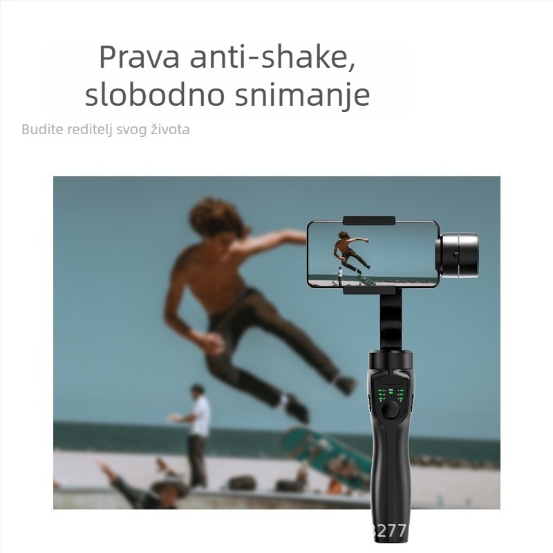 Ručni gimbal za pametne telefone s ABS kućištem; horizontalno okretanje 330°; vertikalni nagib ±160°; ograničenje okretanja 330°; težina 400 g.