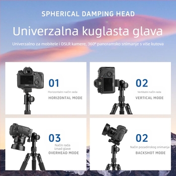 T226 mini stativ – aluminijska legura, 5 sekcija, kuglična glava, nosivost 6 kg, težina 776 g
