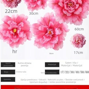 Runwei ručna rekvizita za ples s svilenim božur cvijetom, s jednom granom, za odrasle, pogodna za Yangko i ples u kvadratu