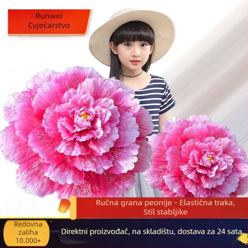 Runwei ručna rekvizita za ples s svilenim božur cvijetom, s jednom granom, za odrasle, pogodna za Yangko i ples u kvadratu