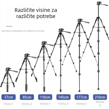 Kamera stativ s 3D Pan-Tilt glavom, ABS + aluminijski spoj, nosivost 5 kg, 5-sekcijske noge, pločica za brzo oslobađanje, model 910A