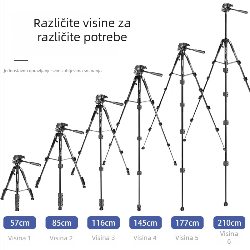 Kamera stativ s 3D Pan-Tilt glavom, ABS + aluminijski spoj, nosivost 5 kg, 5-sekcijske noge, pločica za brzo oslobađanje, model 910A