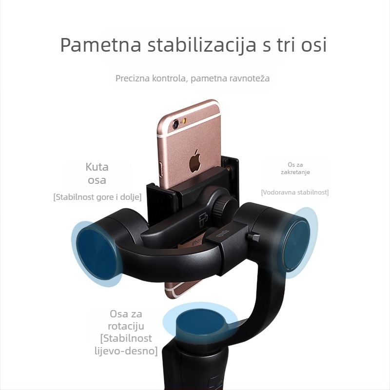 3-osi stabilizator za pametni telefon za ručni vlog, kompatibilan s Android/iOS, 335° horizontalno okretanje, težina 450 g