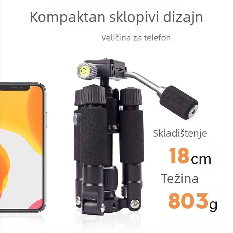 Stolni stativ za DSLR/Mirrorless s kugličnom glavom, aluminijska legura, 5 sekcija, težina 803 g, ploča brzog otpuštanja